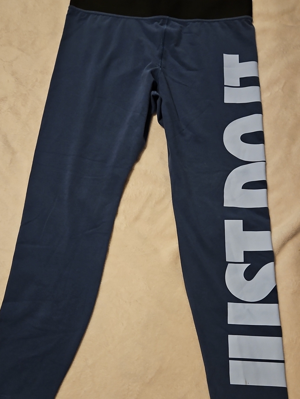 Nike Navy Leggings with Large Light Blue Vertical Logo